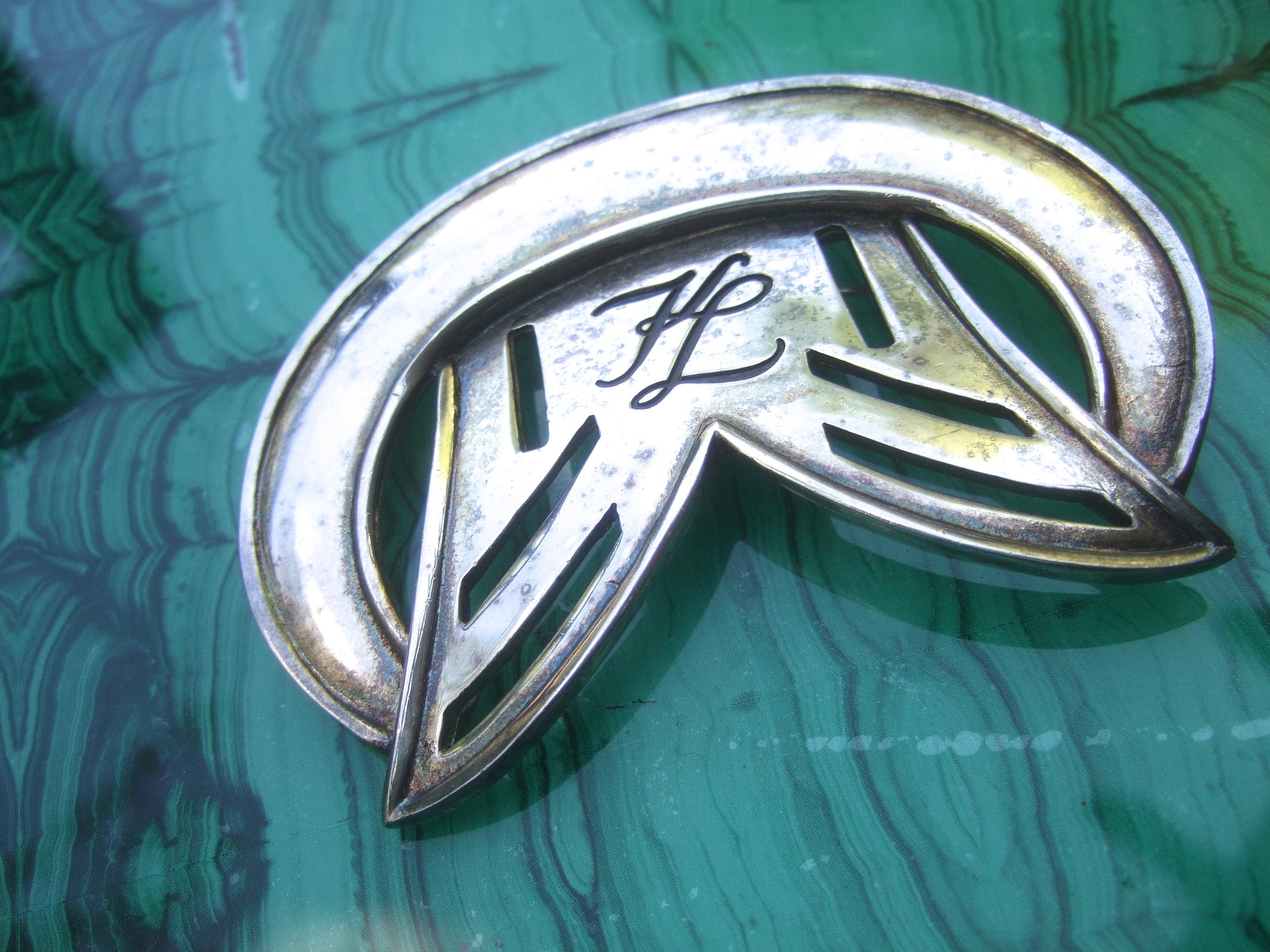 Modern Karl Lagerfeld Sleek Large Silver Metal Brooch in Lagerfeld Box c 1980s For Sale