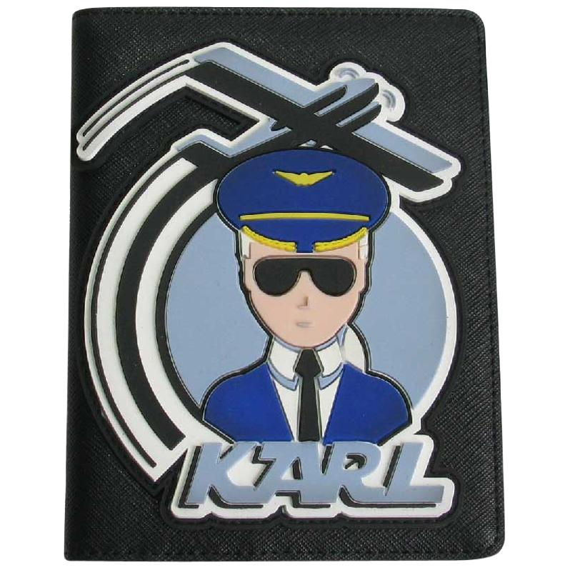 Karl Lagerfeld Sold Out Passport Case 'Fly with Karl' Collection in Black PVC 
