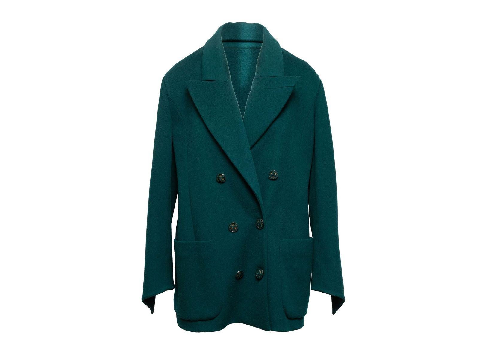Karl Lagerfeld Teal Double-Breasted Wool Coat In Good Condition In New York, NY