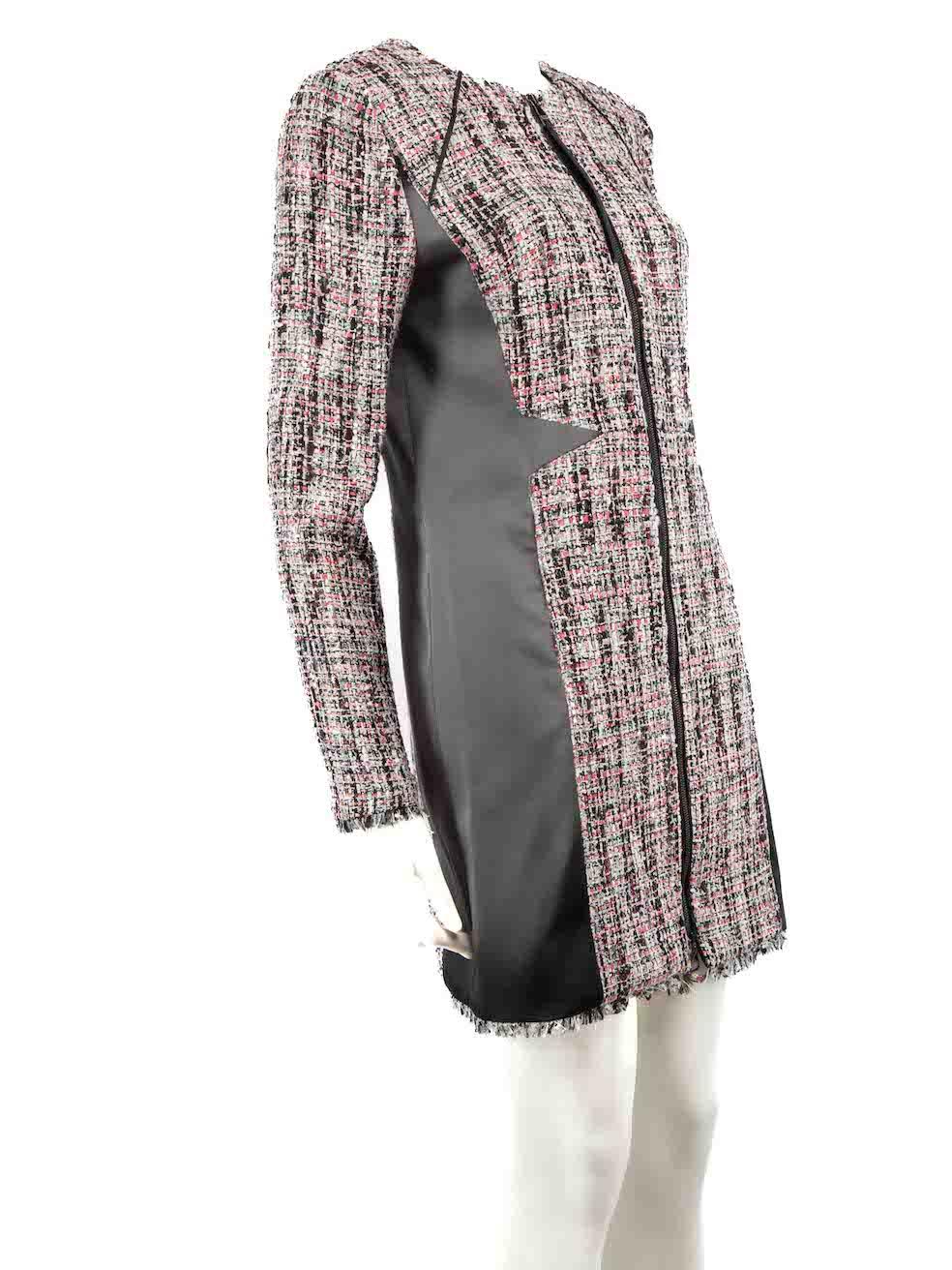 CONDITION is Never worn, with tags. No visible wear to jacket is evident on this new Karl Lagerfeld designer resale item.
 
 Details
 Multicolour- pink and black
 Synthetic
 Coat
 Tweed bouclé
 Round neck
 Long sleeves
 Zip fastening
 Black satin