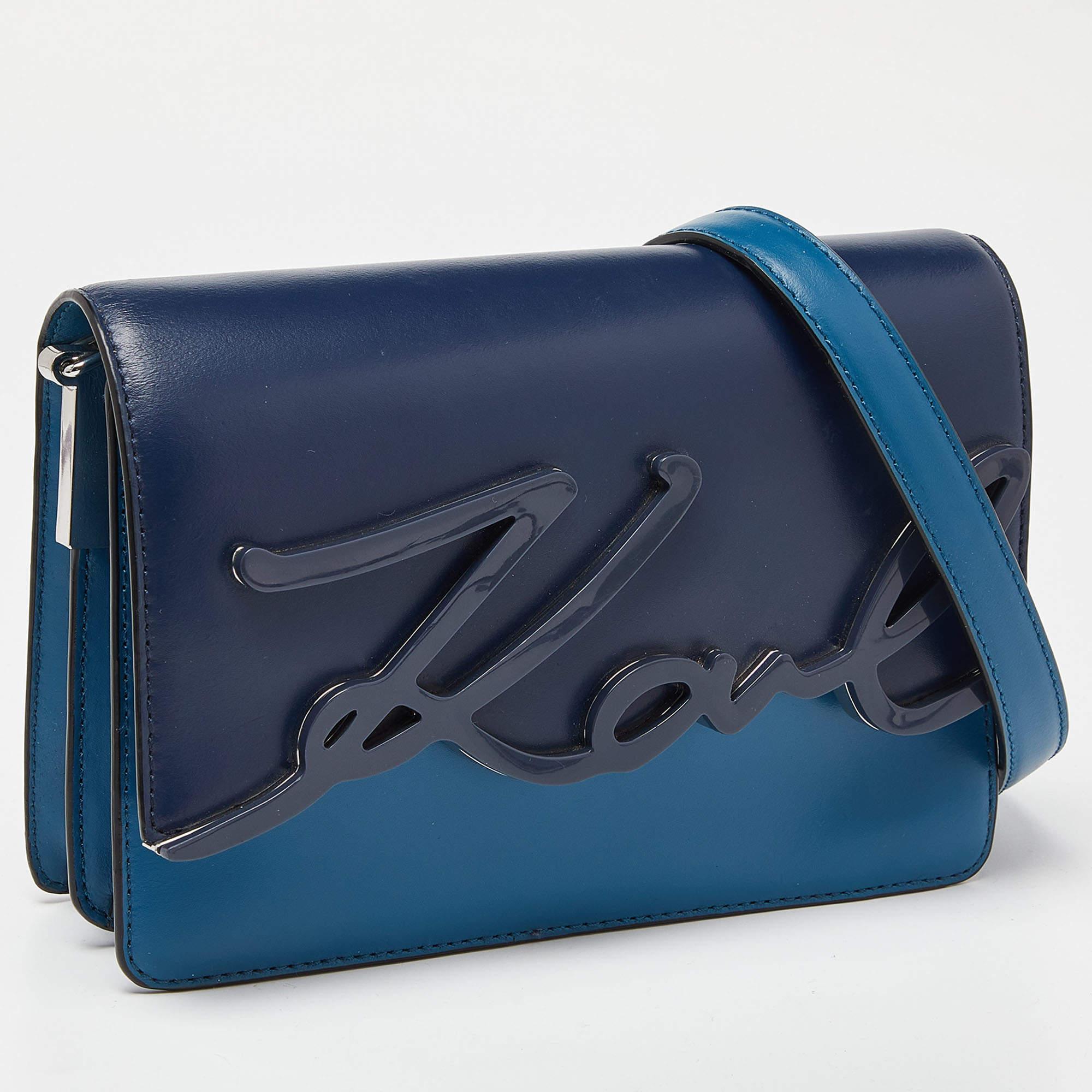 Karl Lagerfeld Two Tone Blue Leather K/IKONIK Shoulder Bag In Good Condition In Dubai, Al Qouz 2