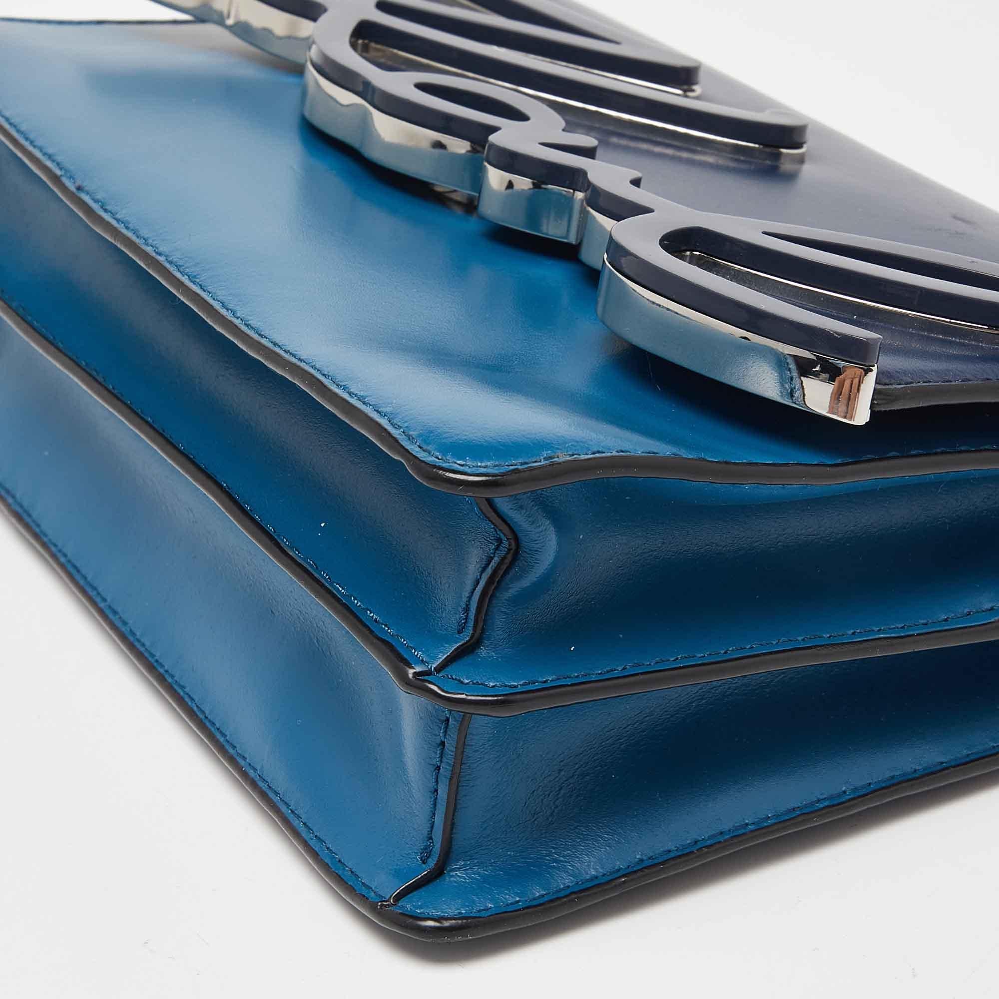 Karl Lagerfeld Two Tone Blue Leather K/IKONIK Shoulder Bag 5