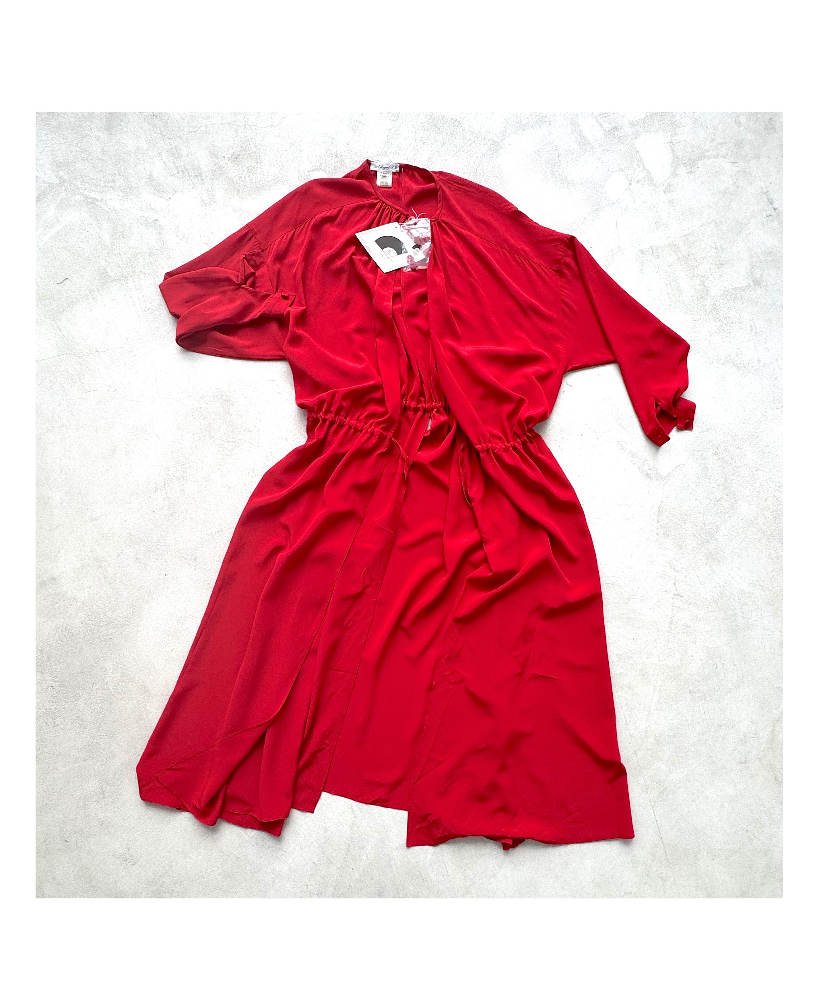 Karl Lagerfeld Vintage 1990s Red 100% Silk Oversized Dress Blouse Coat or Tunic For Sale 8