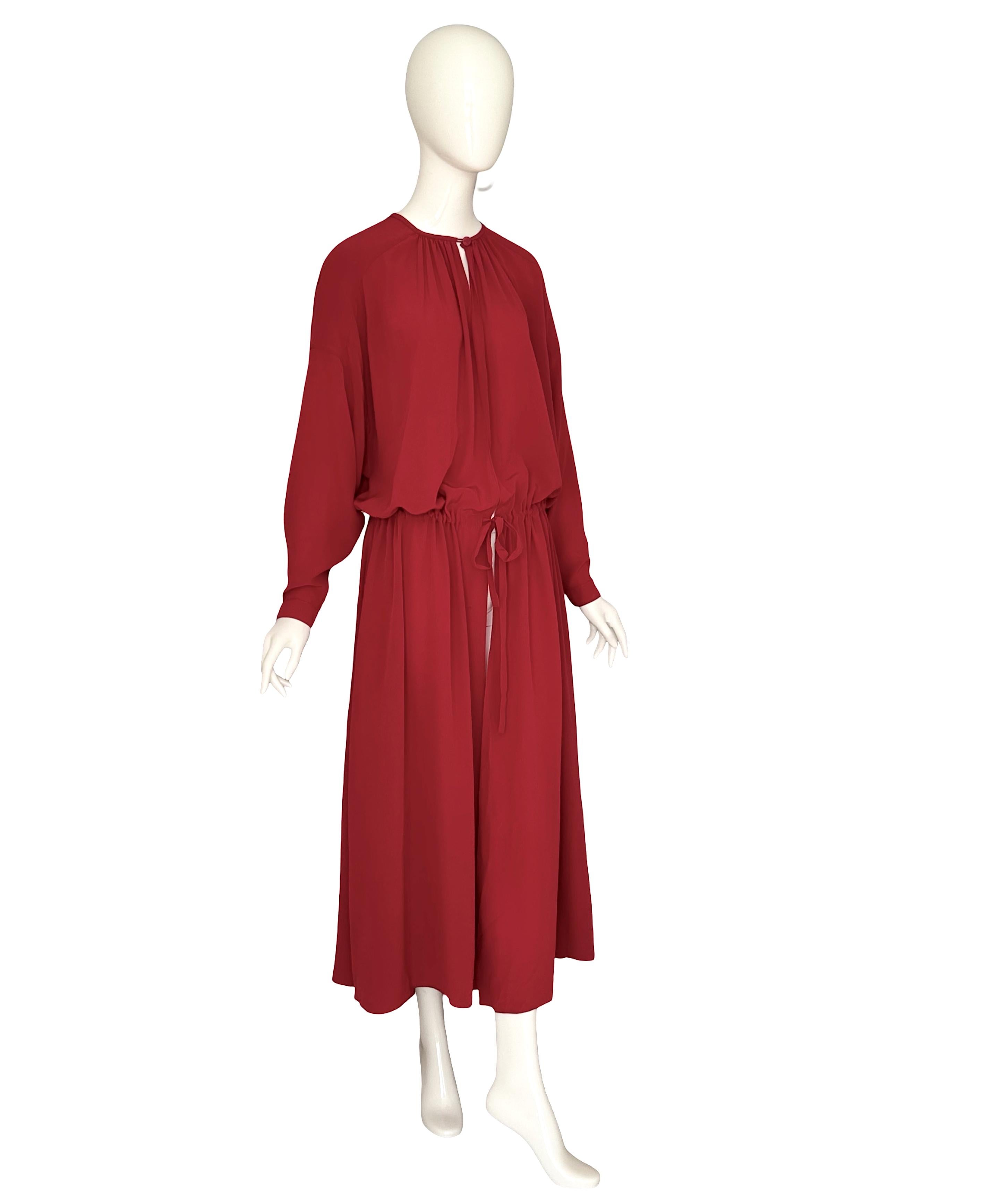 Women's or Men's Karl Lagerfeld Vintage 1990s Red 100% Silk Oversized Dress Blouse Coat or Tunic For Sale
