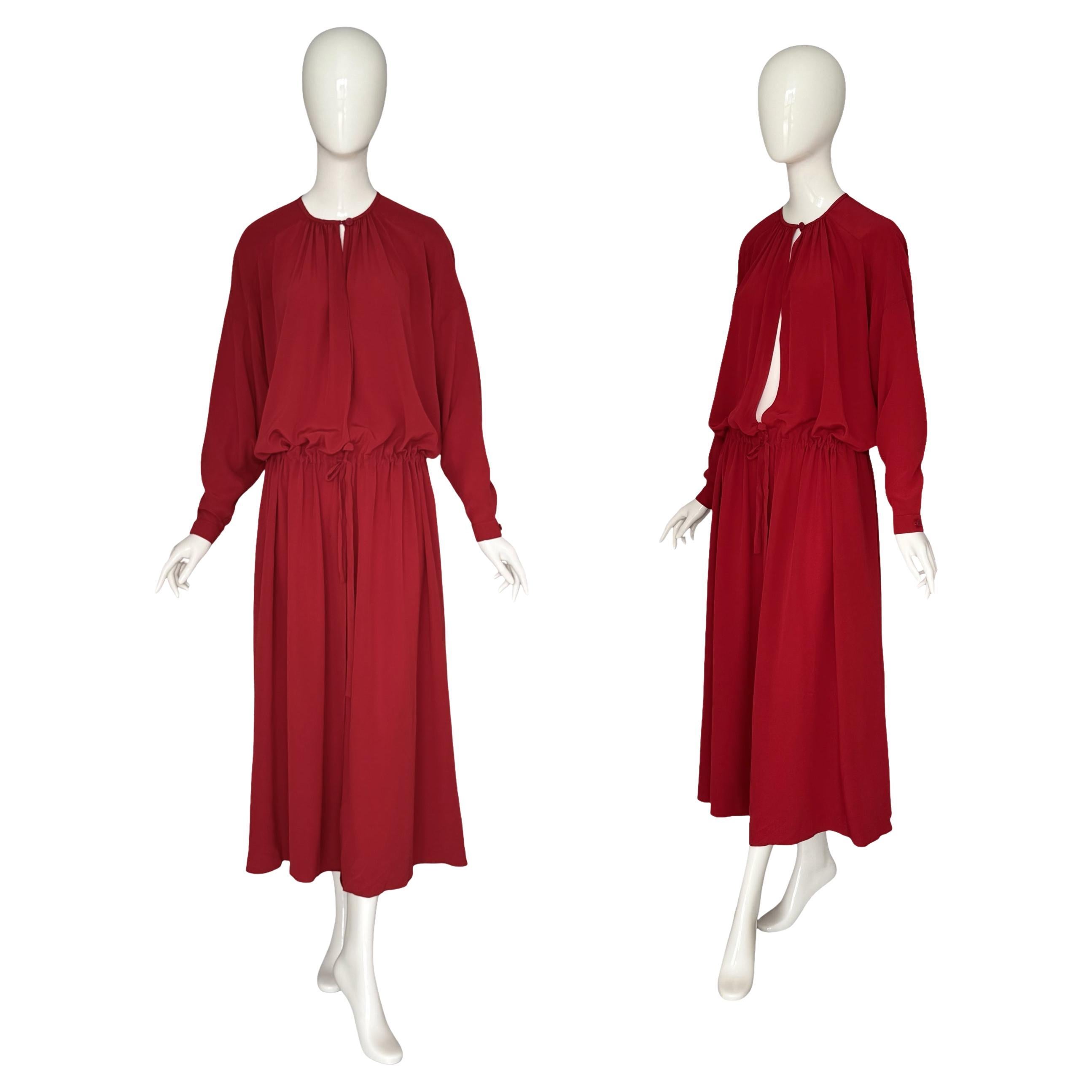 Karl Lagerfeld Vintage 1990s Red 100% Silk Oversized Dress Blouse Coat or Tunic For Sale