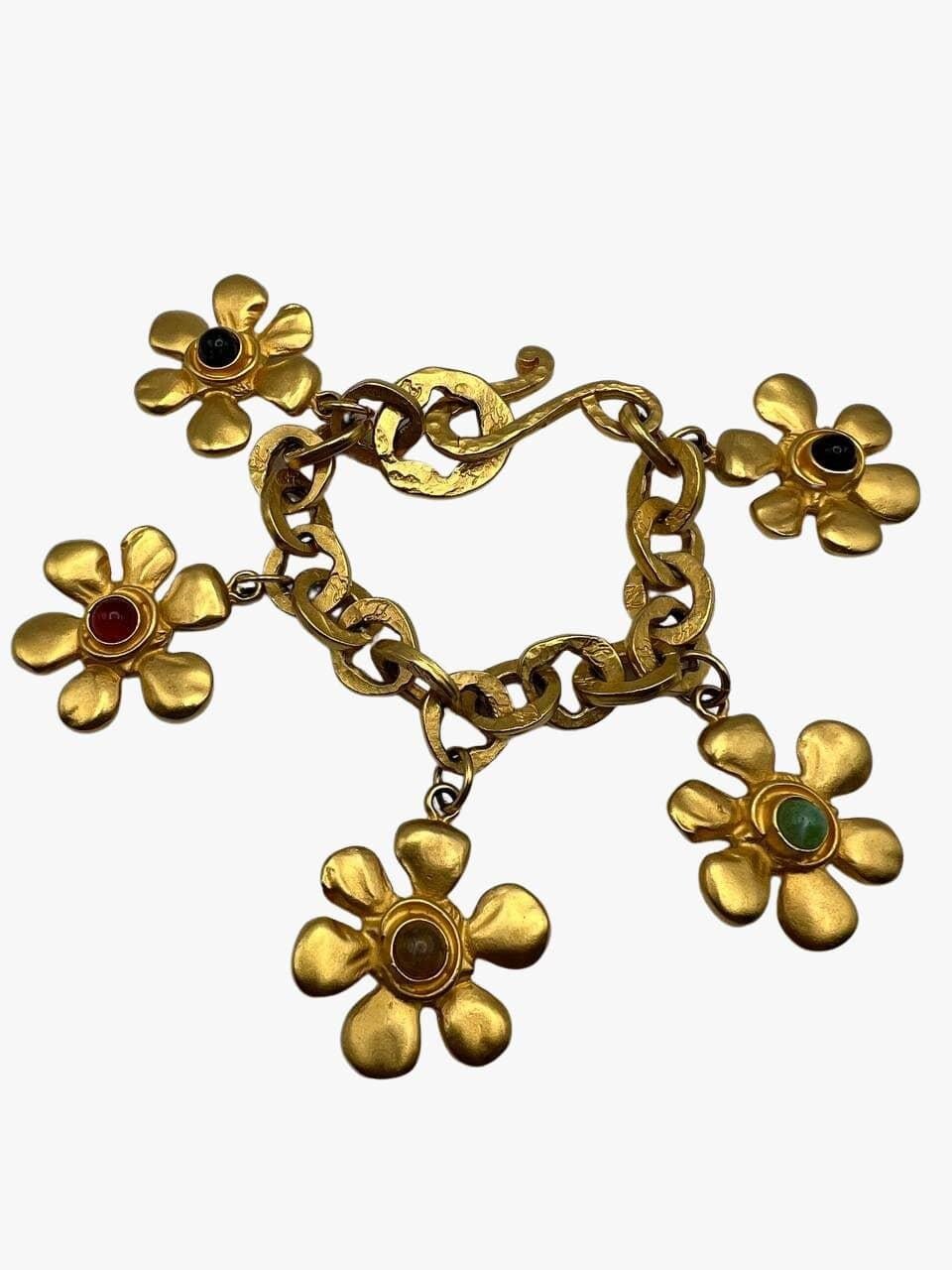 Romantic Karl Lagerfeld Vintage 24k Gold Plated Daisy Flower Charm Bracelet, 1980s For Sale