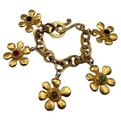 Karl Lagerfeld Vintage 24k Gold Plated Daisy Flower Charm Bracelet, 1980s