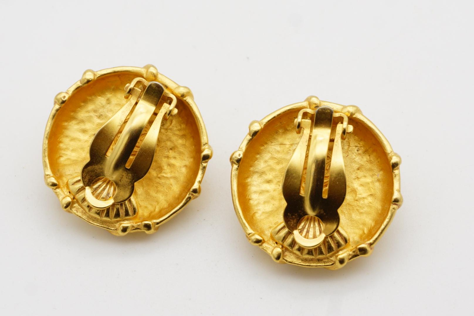 Karl Lagerfeld Vintage Baroque Cross Circle Round White Pearl Gold Clip Earrings For Sale 6