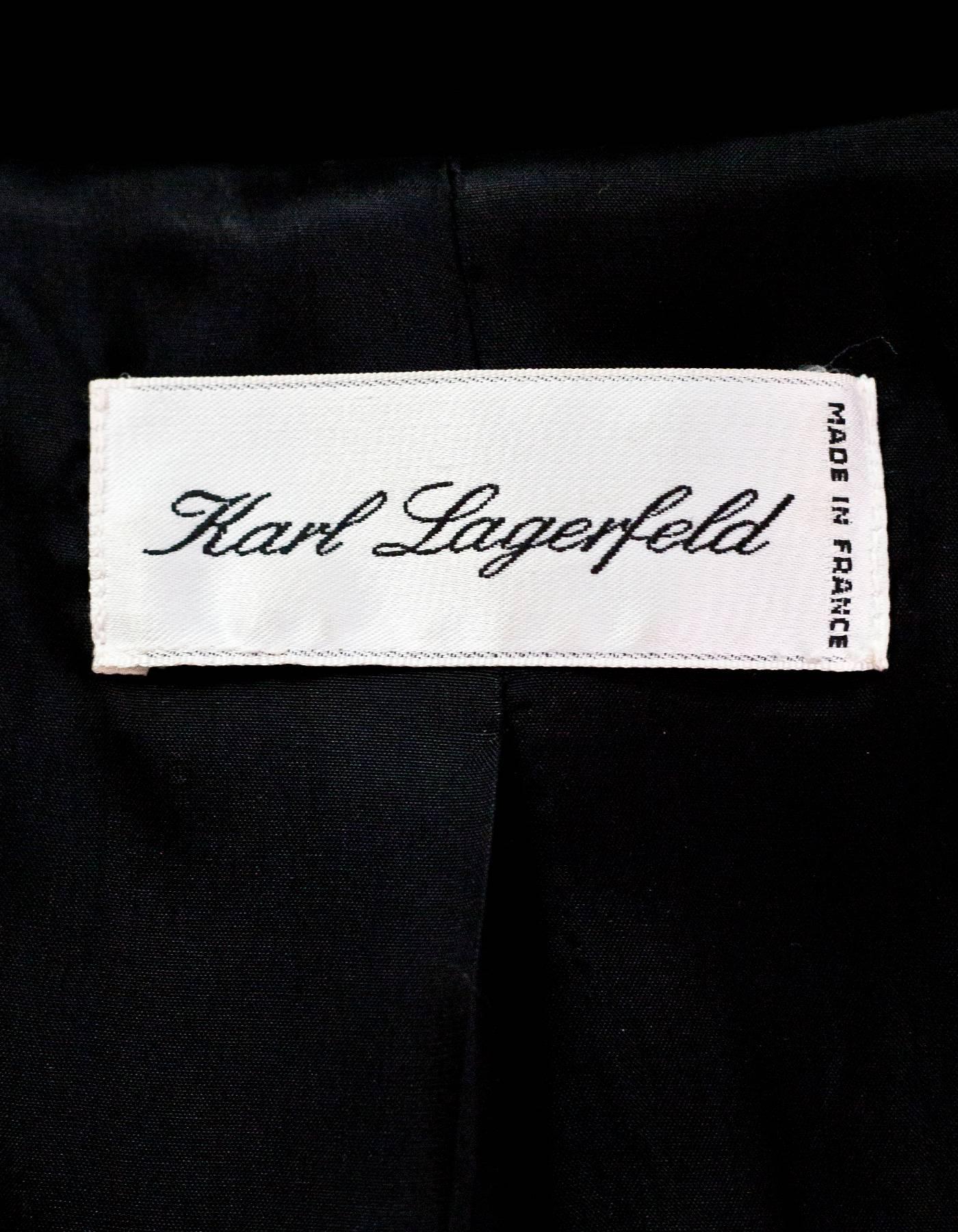 Karl Lagerfeld Vintage Black Boucle & Velvet Jacket In Excellent Condition In New York, NY