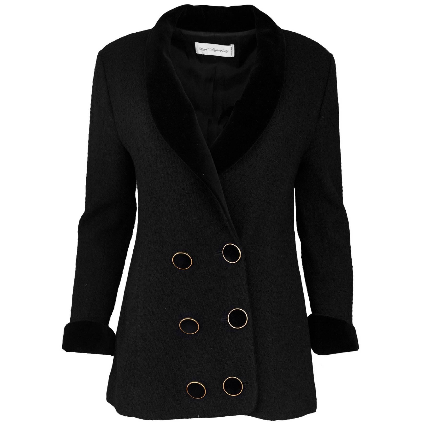 Karl Lagerfeld Vintage Black Boucle & Velvet Jacket