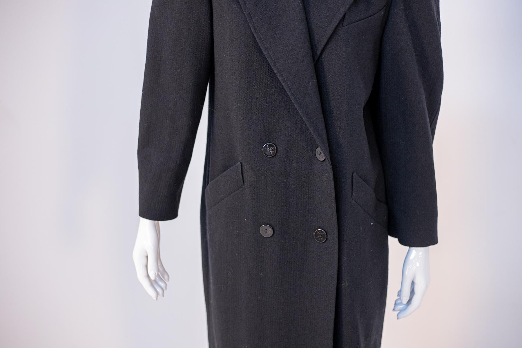 Karl Lagerfeld - Manteau long élégant et vintage noir Bon état - En vente à Milano, IT
