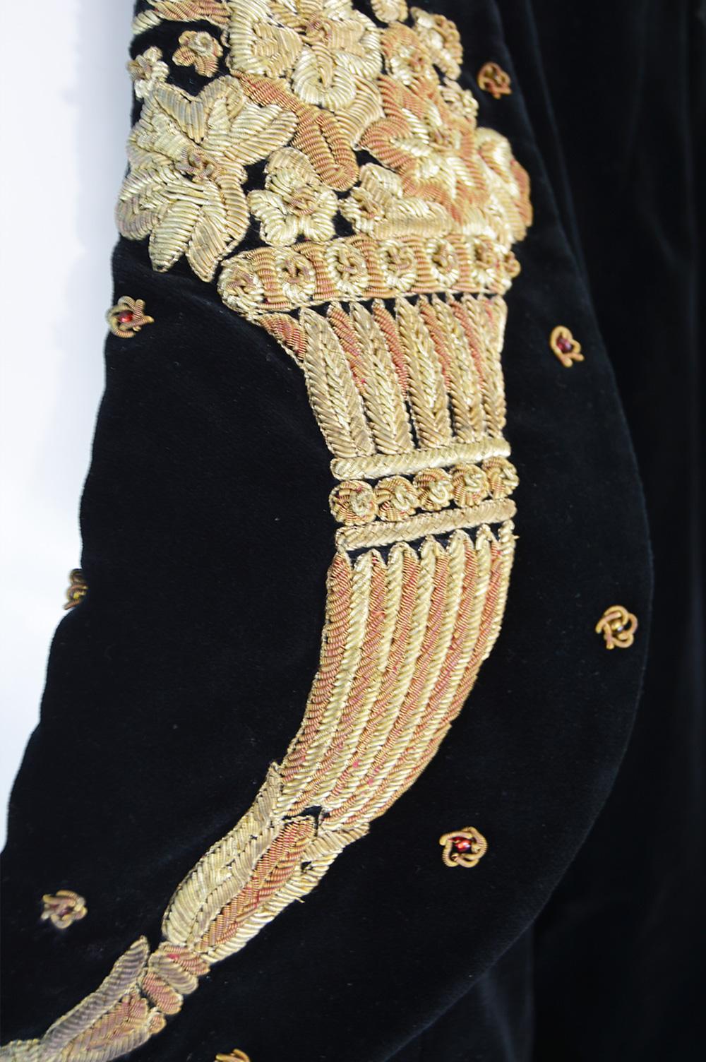 Women's Karl Lagerfeld Vintage Black Velvet Metal Bullion Embroidered Jacket, 1980s