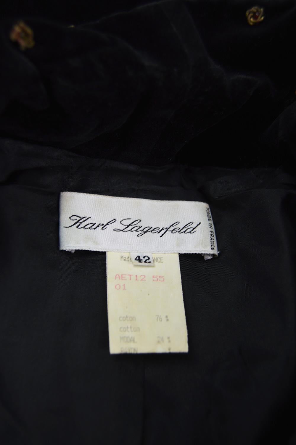 Karl Lagerfeld Vintage Black Velvet Metal Bullion Embroidered Jacket, 1980s 5