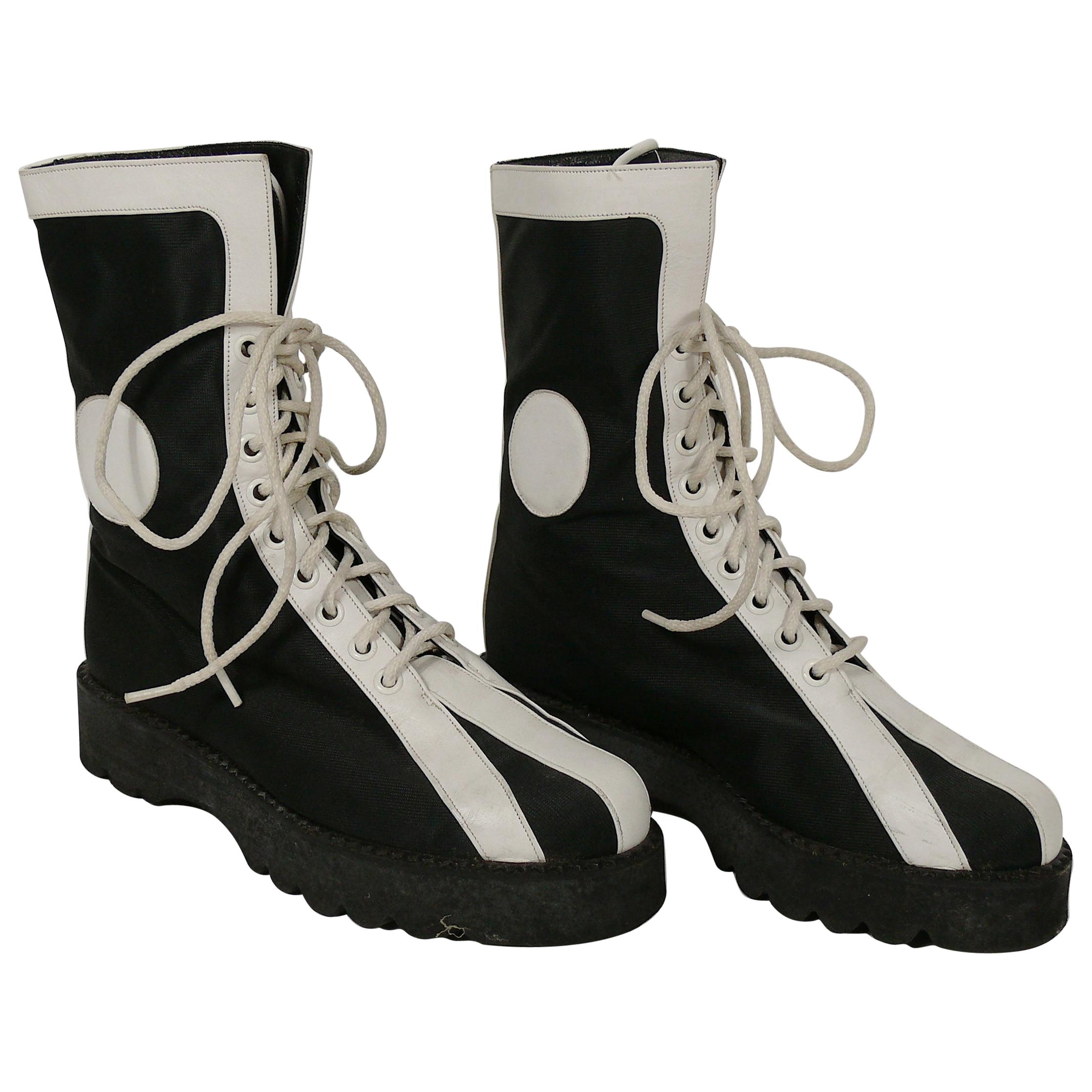 Karl Lagerfeld Vintage Black & White Lace Up Combat Boots