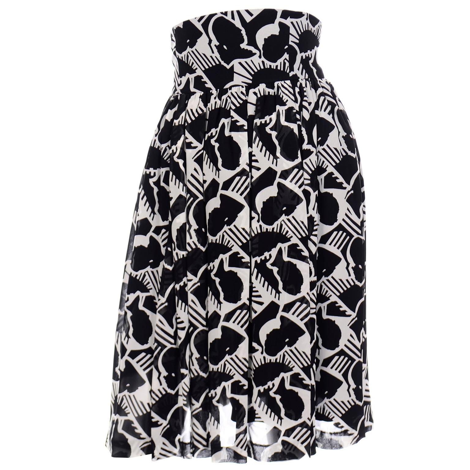 Karl Lagerfeld Vintage Black & White Self Portrait Silhouette Print Skirt