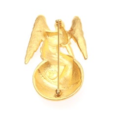 Karl Lagerfeld Vintage Brooch Enamel and Gold Angel on Top of World