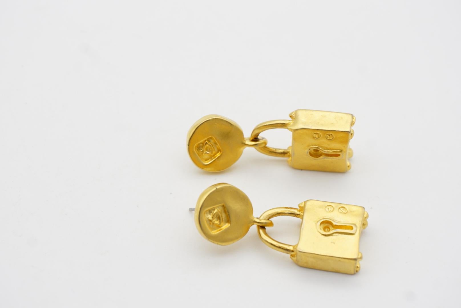 Karl Lagerfeld Vintage Classic Padlock Circle Logo Modernist Pierced Earrings For Sale 5