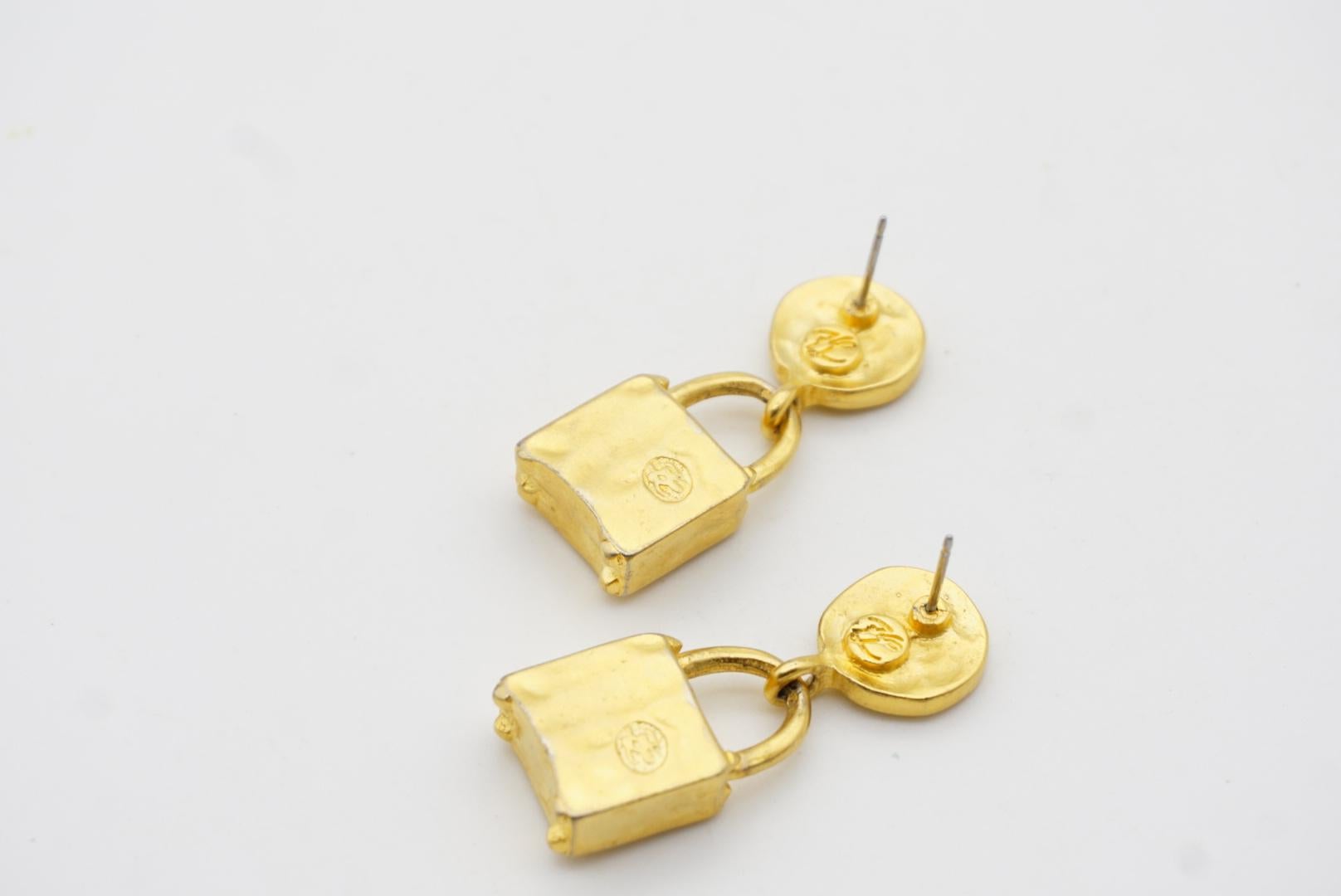 Karl Lagerfeld Vintage Classic Padlock Circle Logo Modernist Pierced Earrings For Sale 4
