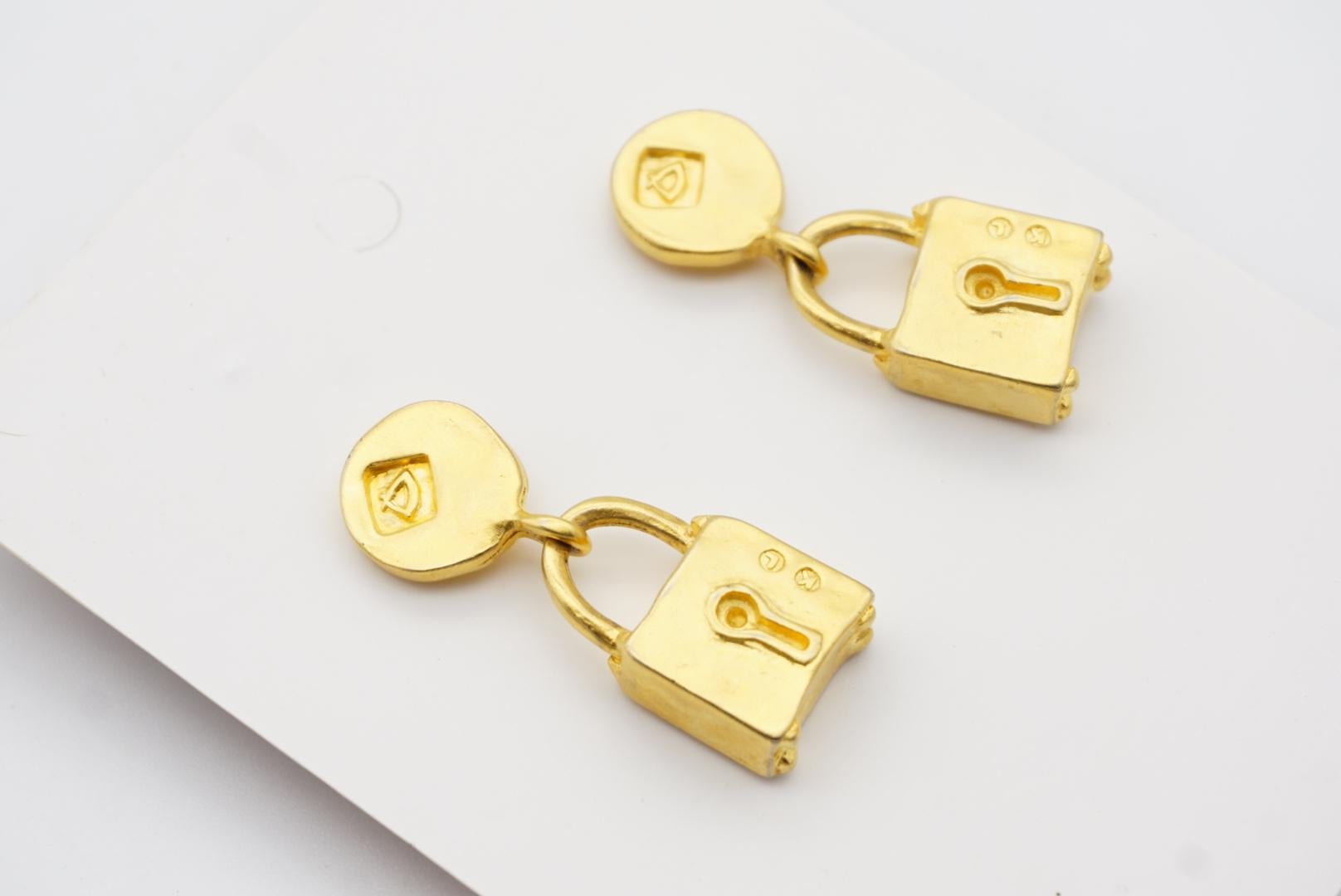 Karl Lagerfeld Vintage Classic Padlock Circle Logo Modernist Pierced Earrings For Sale 6