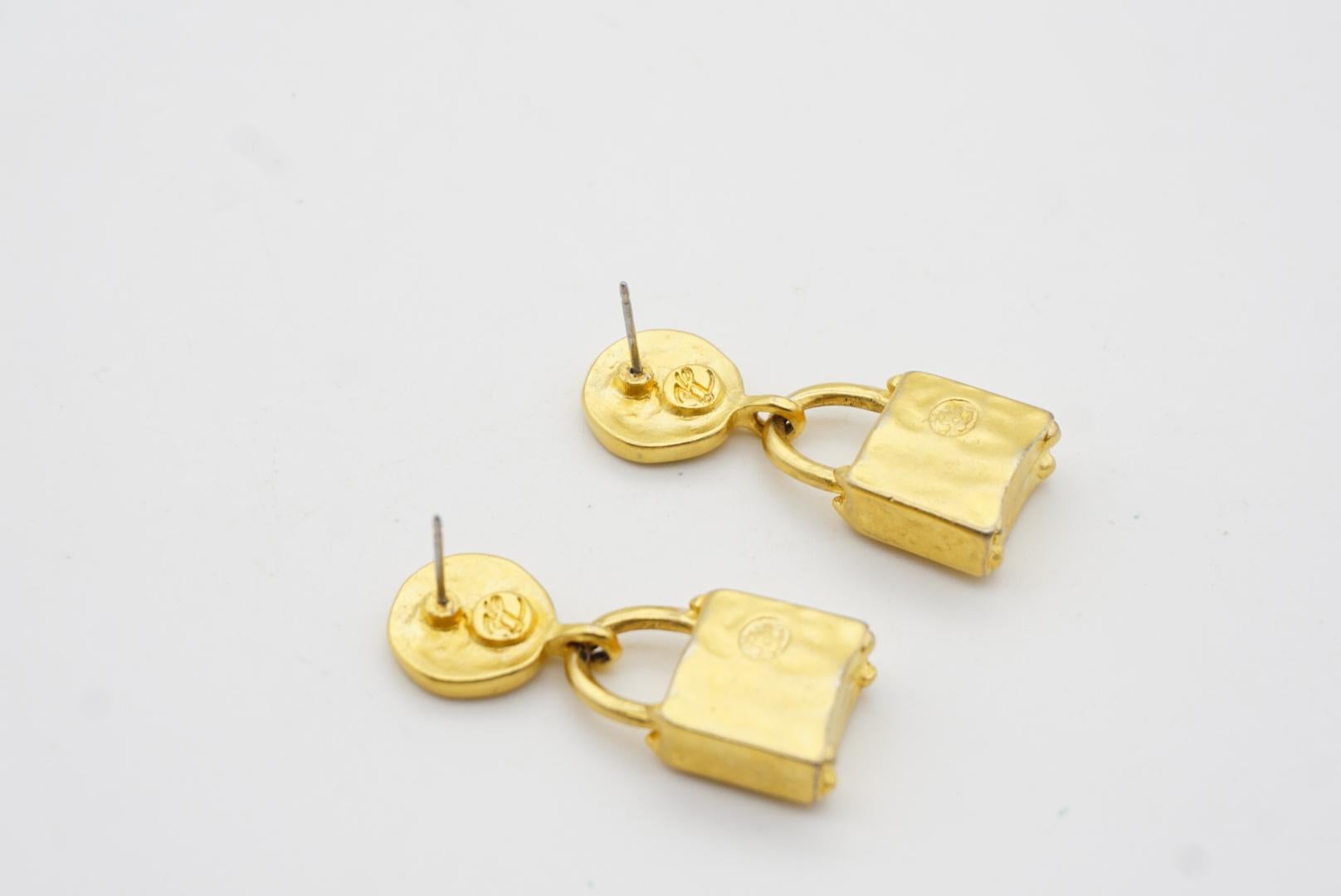 Karl Lagerfeld Vintage Classic Padlock Circle Logo Modernist Pierced Earrings For Sale 8