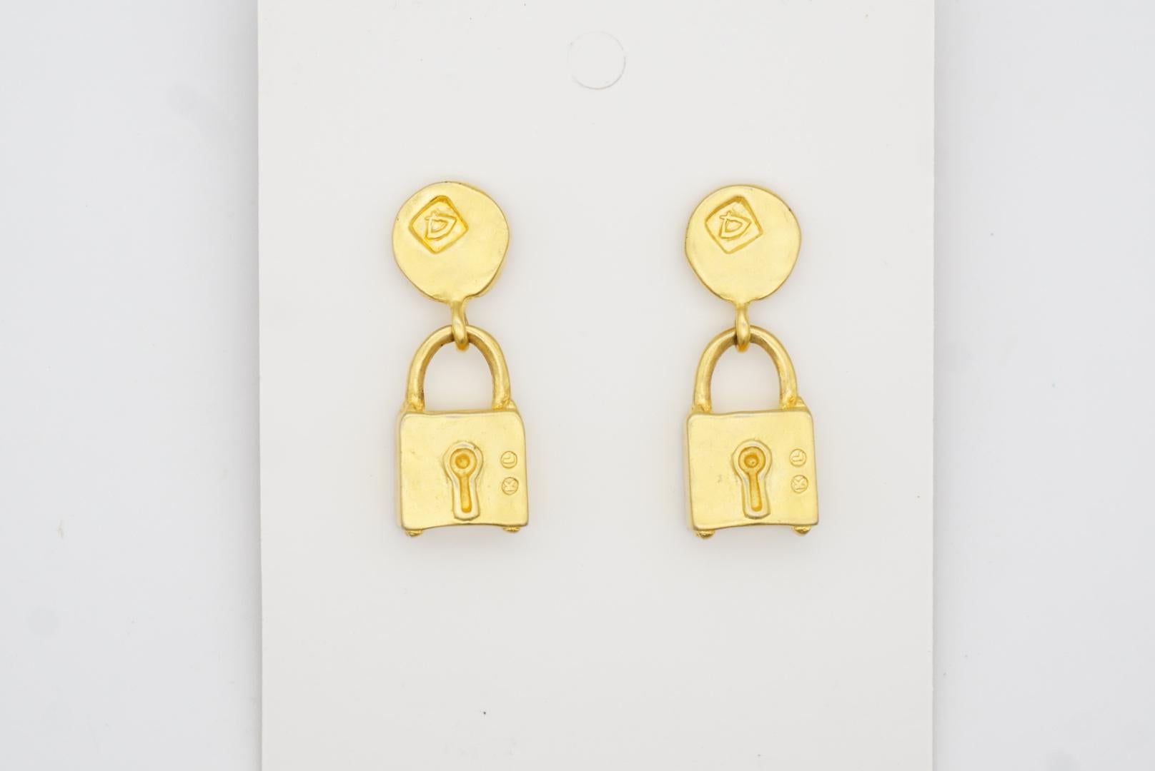 Karl Lagerfeld Vintage Classic Padlock Circle Logo Modernist Pierced Earrings For Sale 3