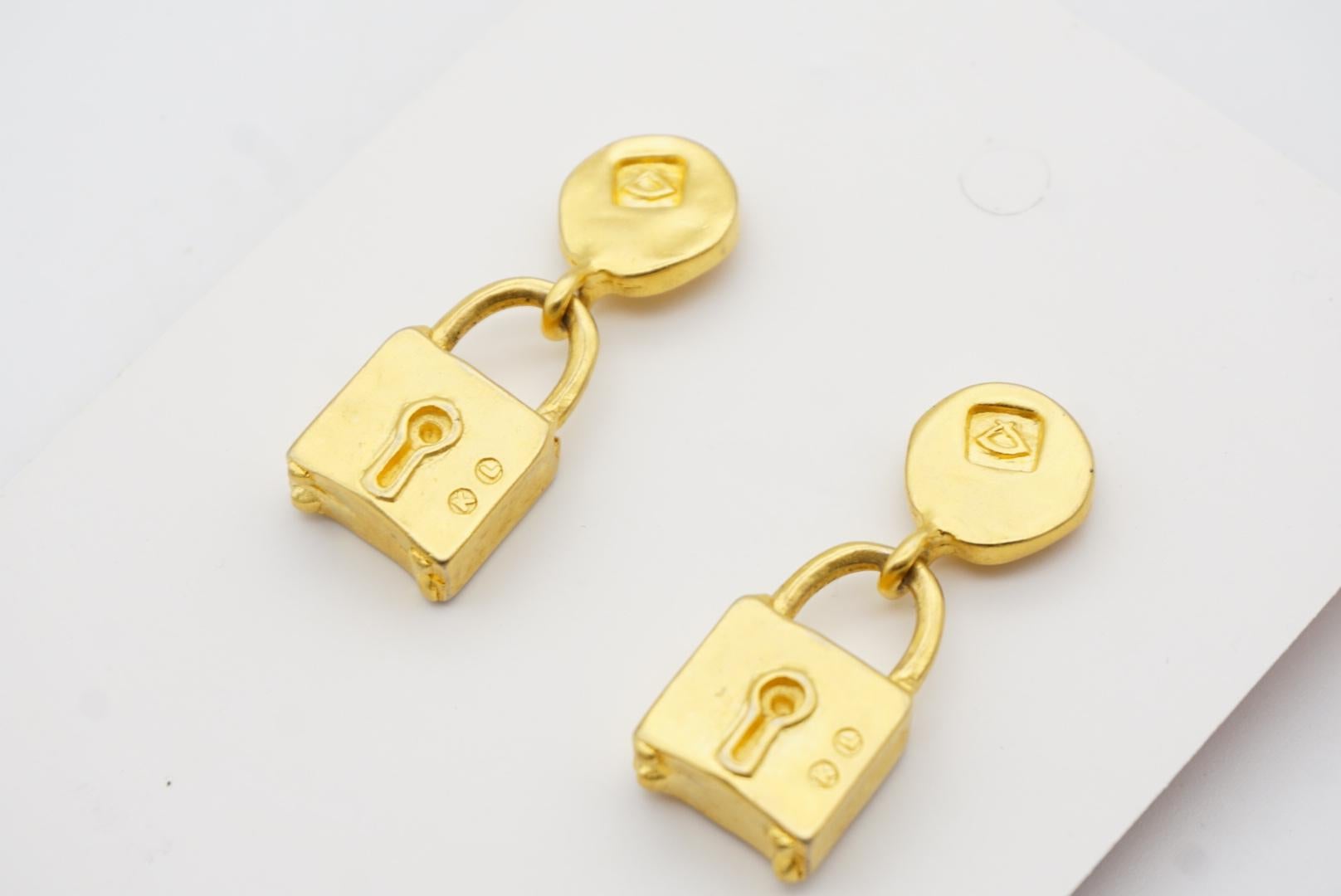 Karl Lagerfeld Vintage Classic Padlock Circle Logo Modernist Pierced Earrings For Sale 4