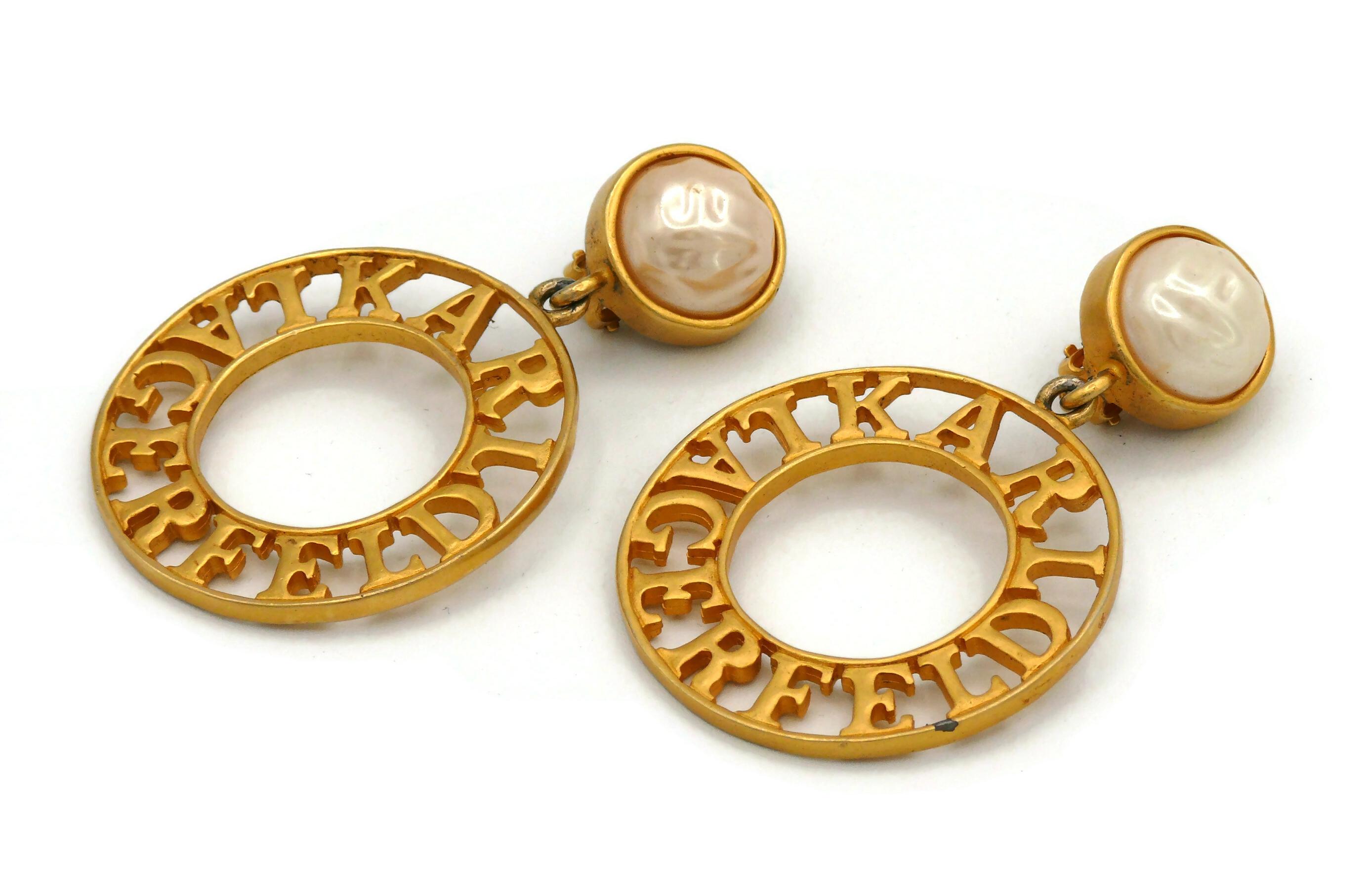 KARL LAGERFELD Vintage Cut Out Hoop Earrings In Fair Condition For Sale In Nice, FR