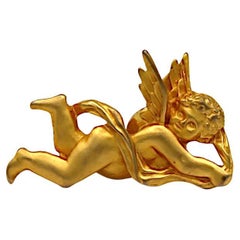 KARL LAGERFELD Vintage Gold Tone Cherub Brooch Pin
