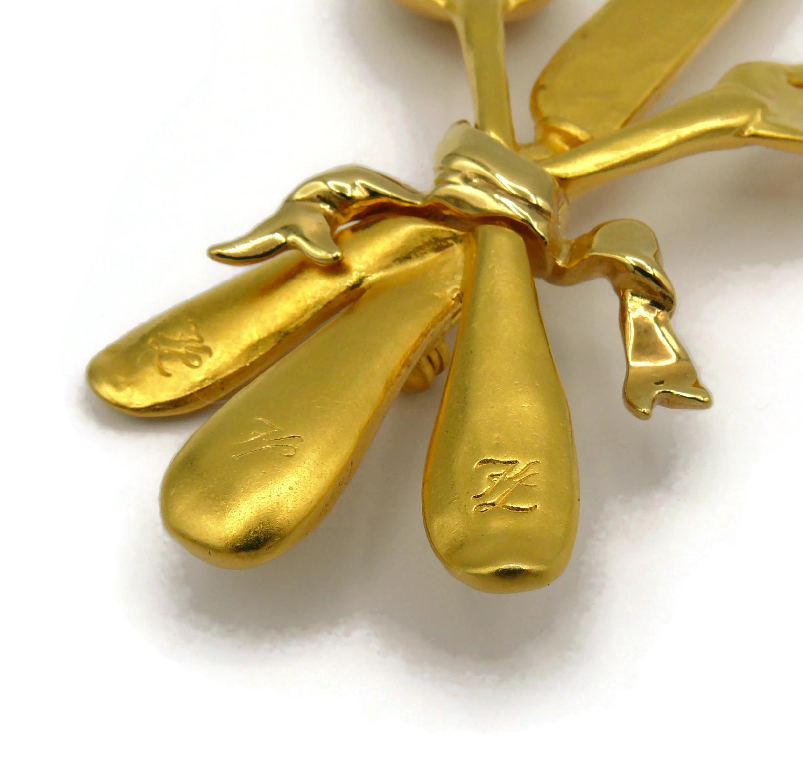 KARL LAGERFELD Vintage Gold Tone Cutlery Set Brooch For Sale 3