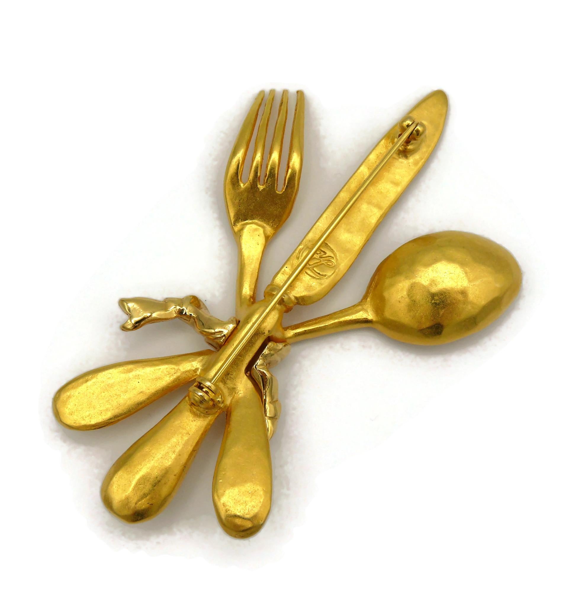 KARL LAGERFELD Vintage Gold Tone Cutlery Set Brooch For Sale 5