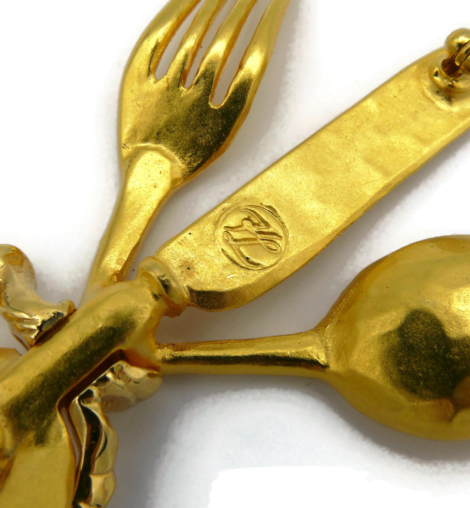 KARL LAGERFELD Vintage Gold Tone Cutlery Set Brooch For Sale 6