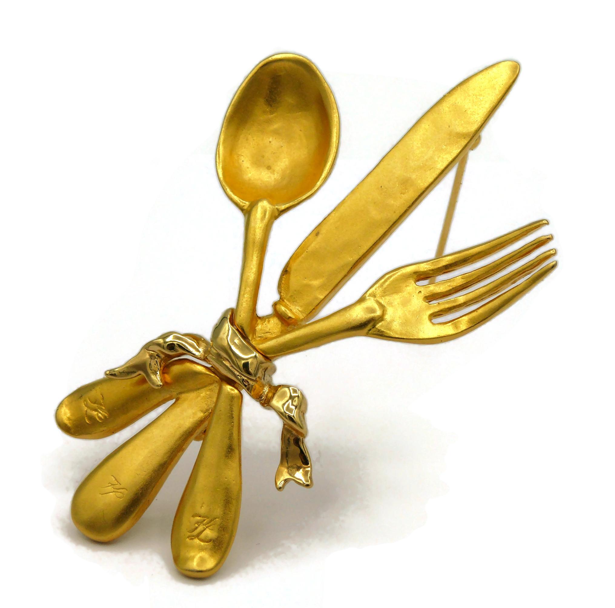 Women's KARL LAGERFELD Vintage Gold Tone Cutlery Set Brooch For Sale