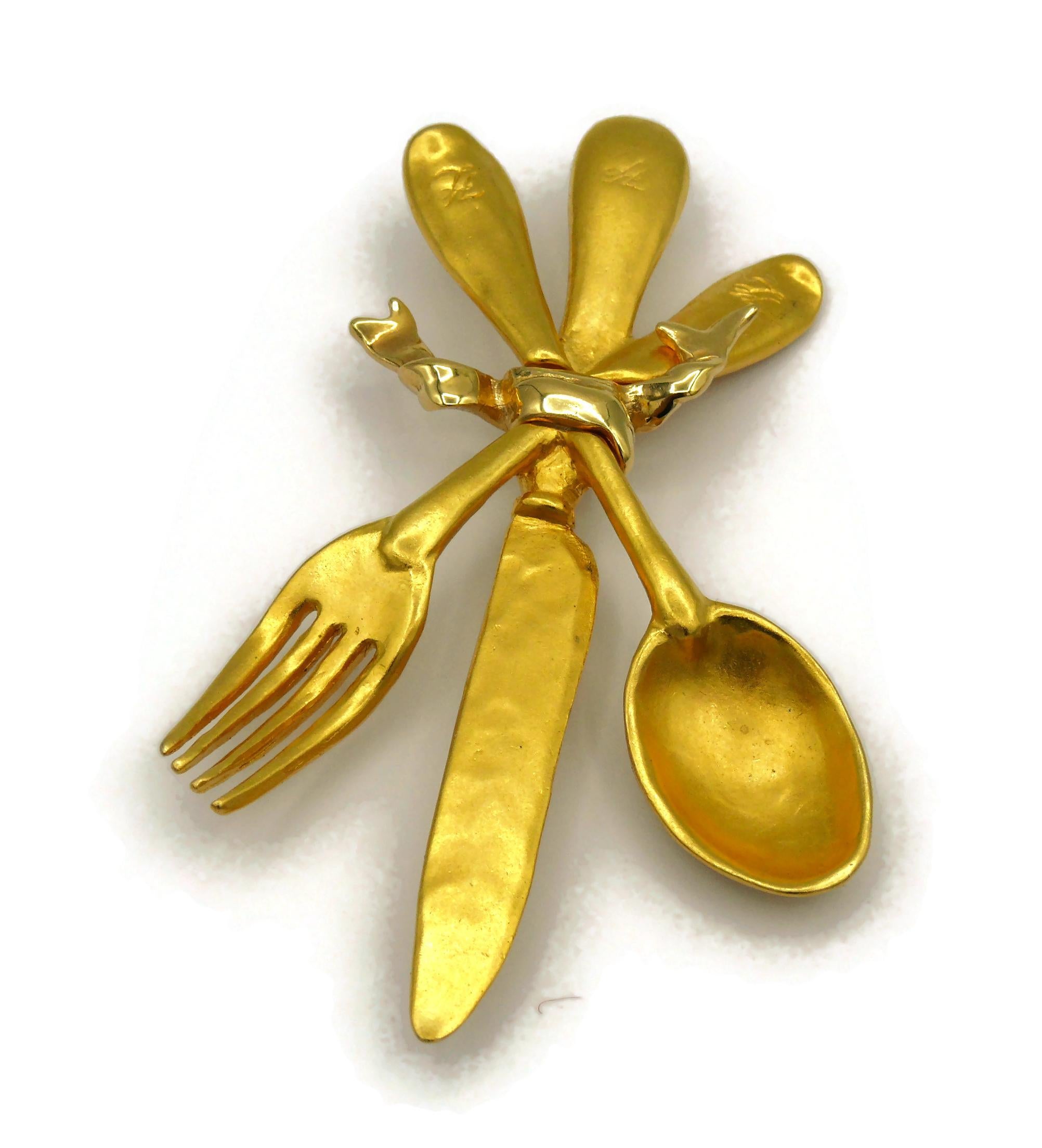 KARL LAGERFELD Vintage Gold Tone Cutlery Set Brooch For Sale 1