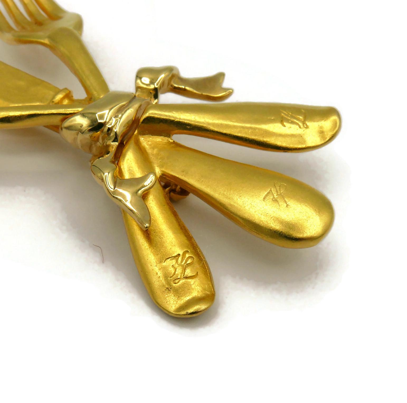 KARL LAGERFELD Vintage Gold Tone Cutlery Set Brooch For Sale 2