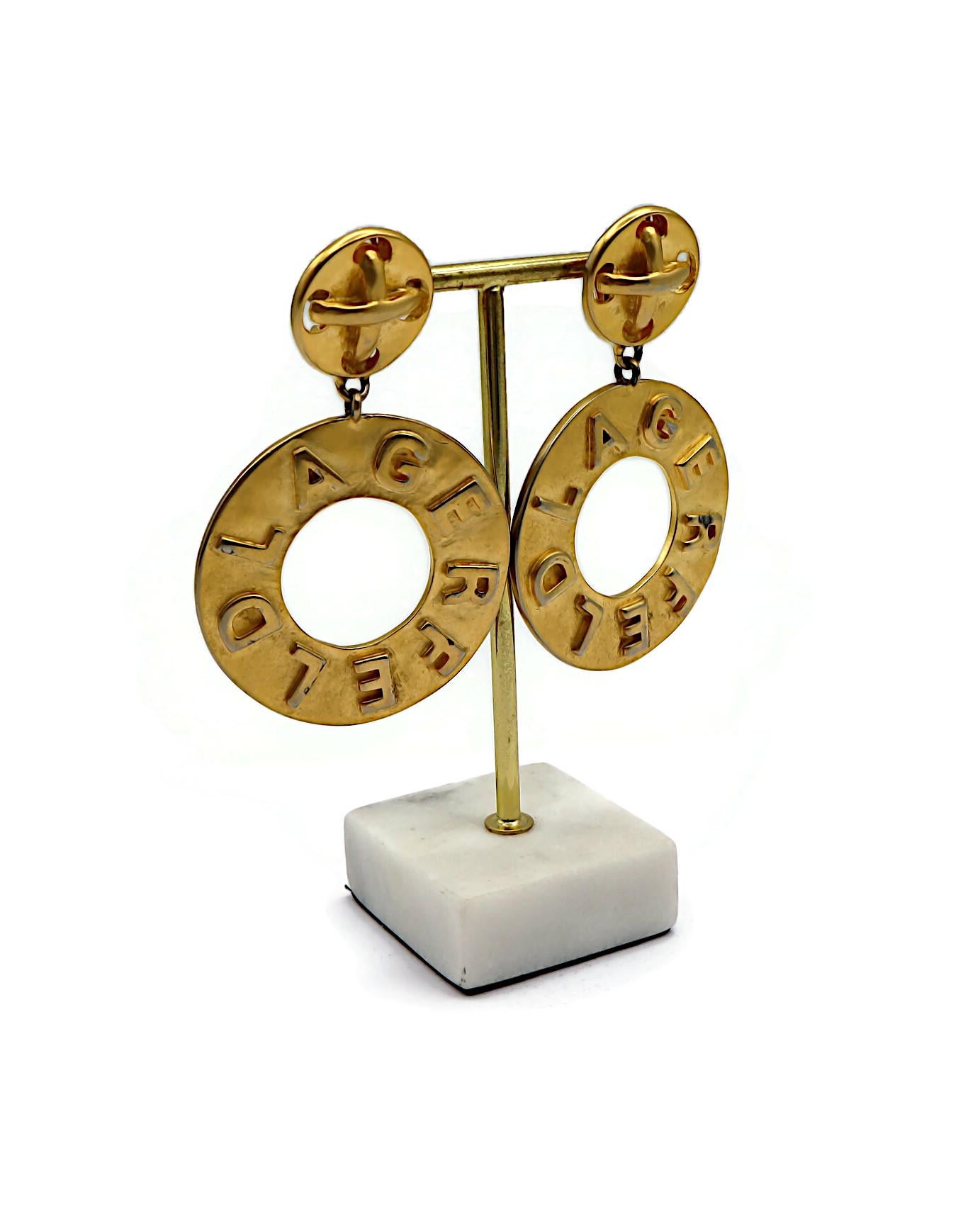 KARL LAGERFELD Vintage Gold Tone Hoop Earrings In Fair Condition For Sale In Nice, FR