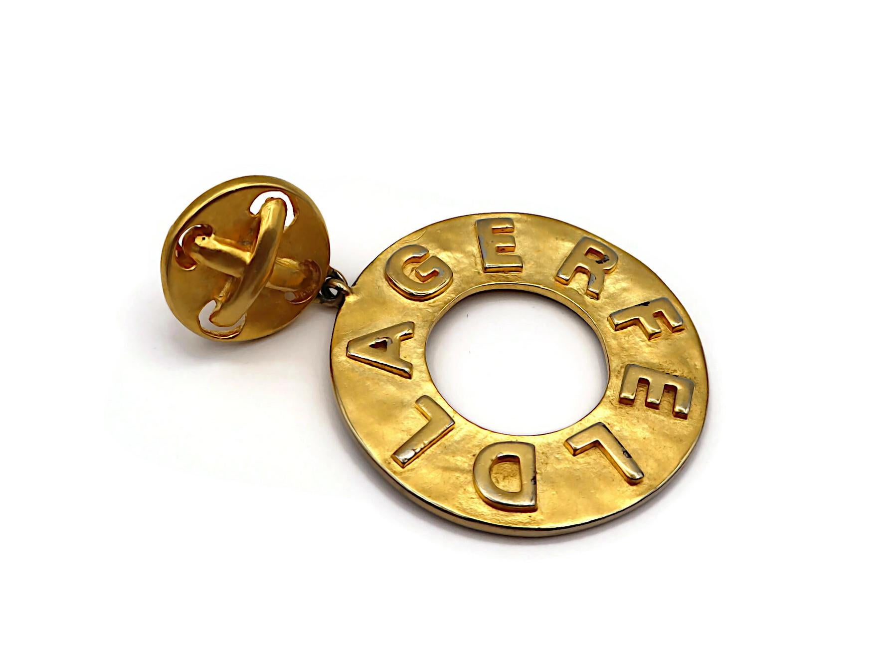 KARL LAGERFELD Vintage Gold Tone Hoop Earrings For Sale 2