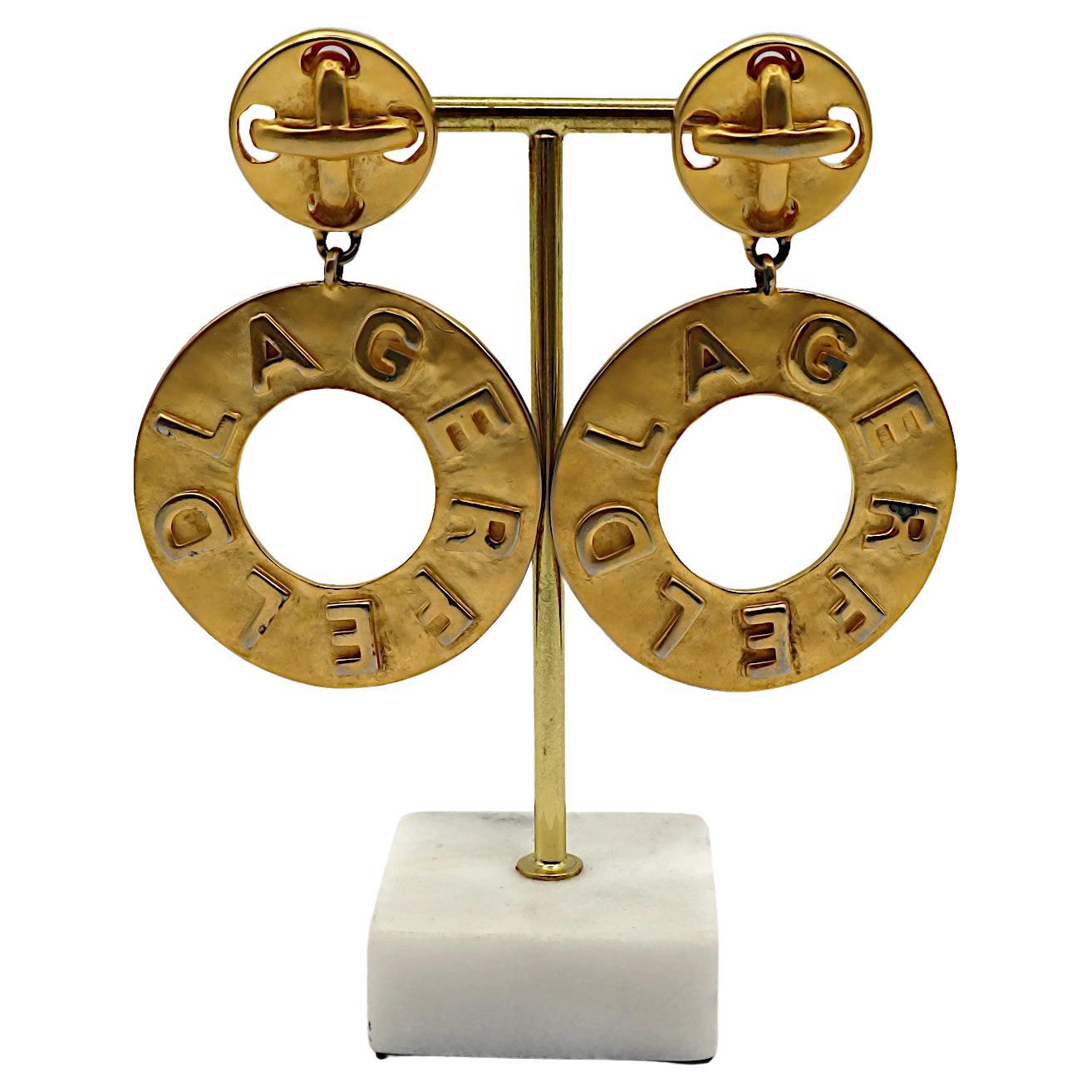 KARL LAGERFELD Vintage Gold Tone Hoop Earrings For Sale