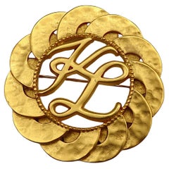 KARL LAGERFELD (Attributed To) Vintage Gold Tone KL Logo Initials Brooch