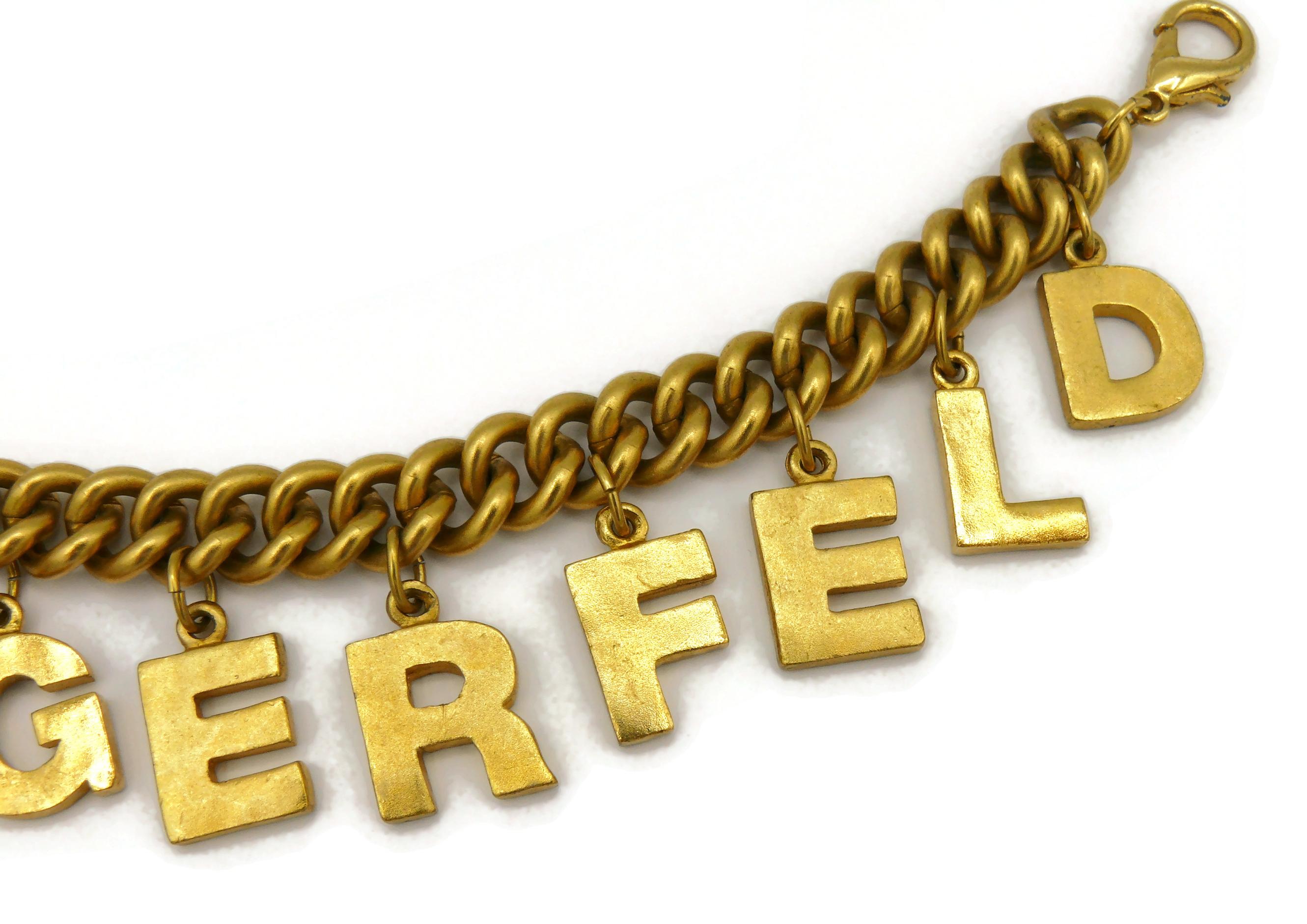 Women's KARL LAGERFELD Vintage Gold Tone Lettering Charm Bracelet For Sale