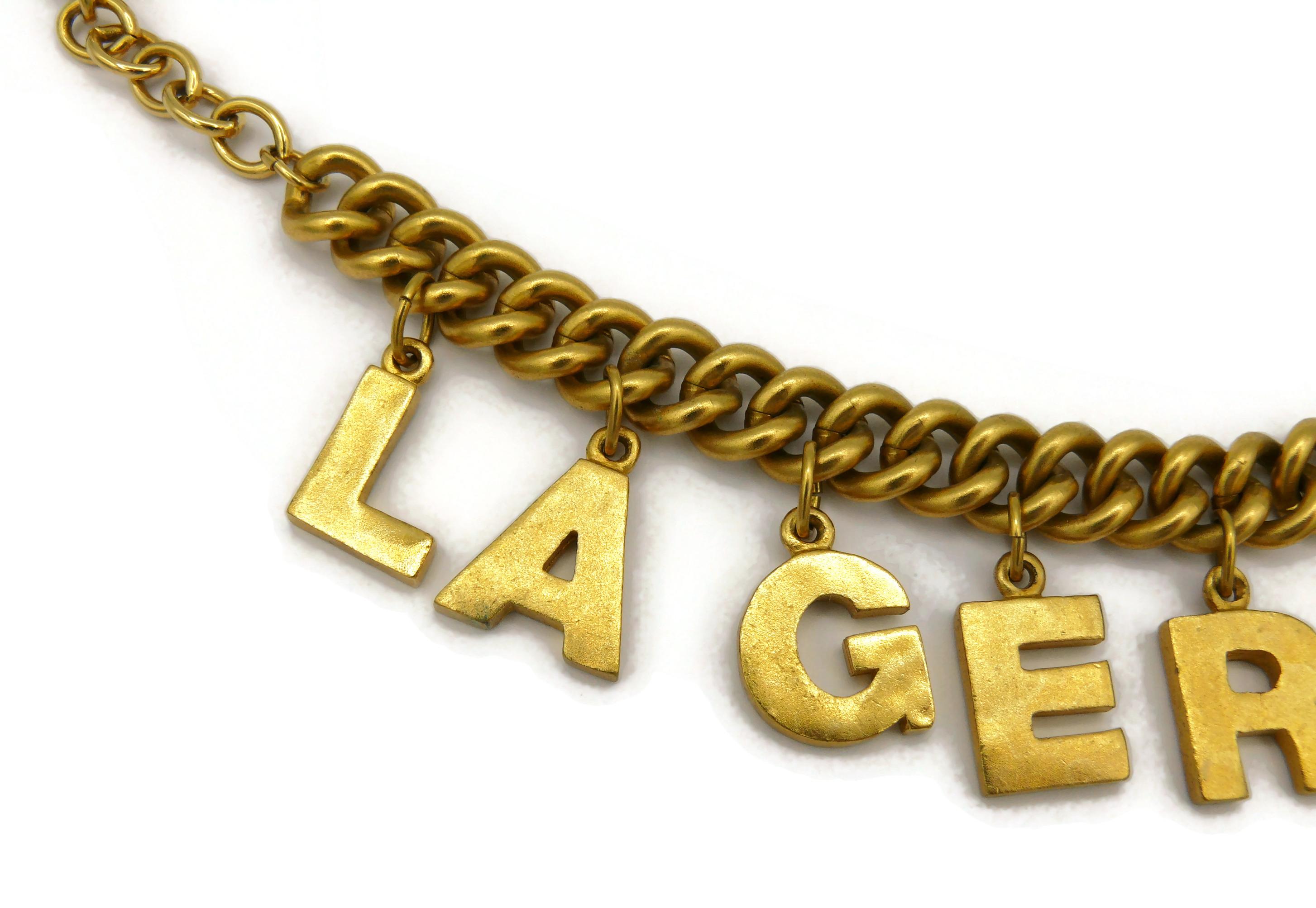 KARL LAGERFELD Vintage Gold Tone Lettering Charm Bracelet For Sale 2