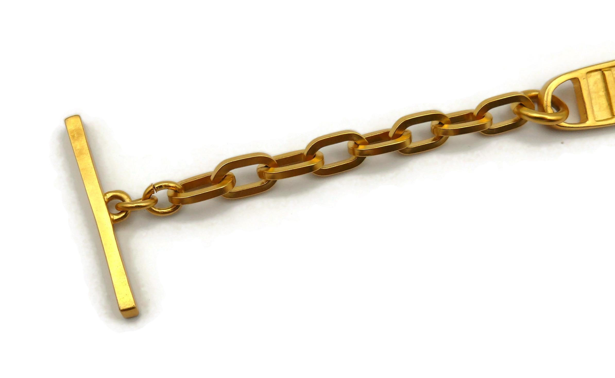 Women's KARL LAGERFELD Vintage Gold Tone Logo ID Plate Chain Bracelet For Sale