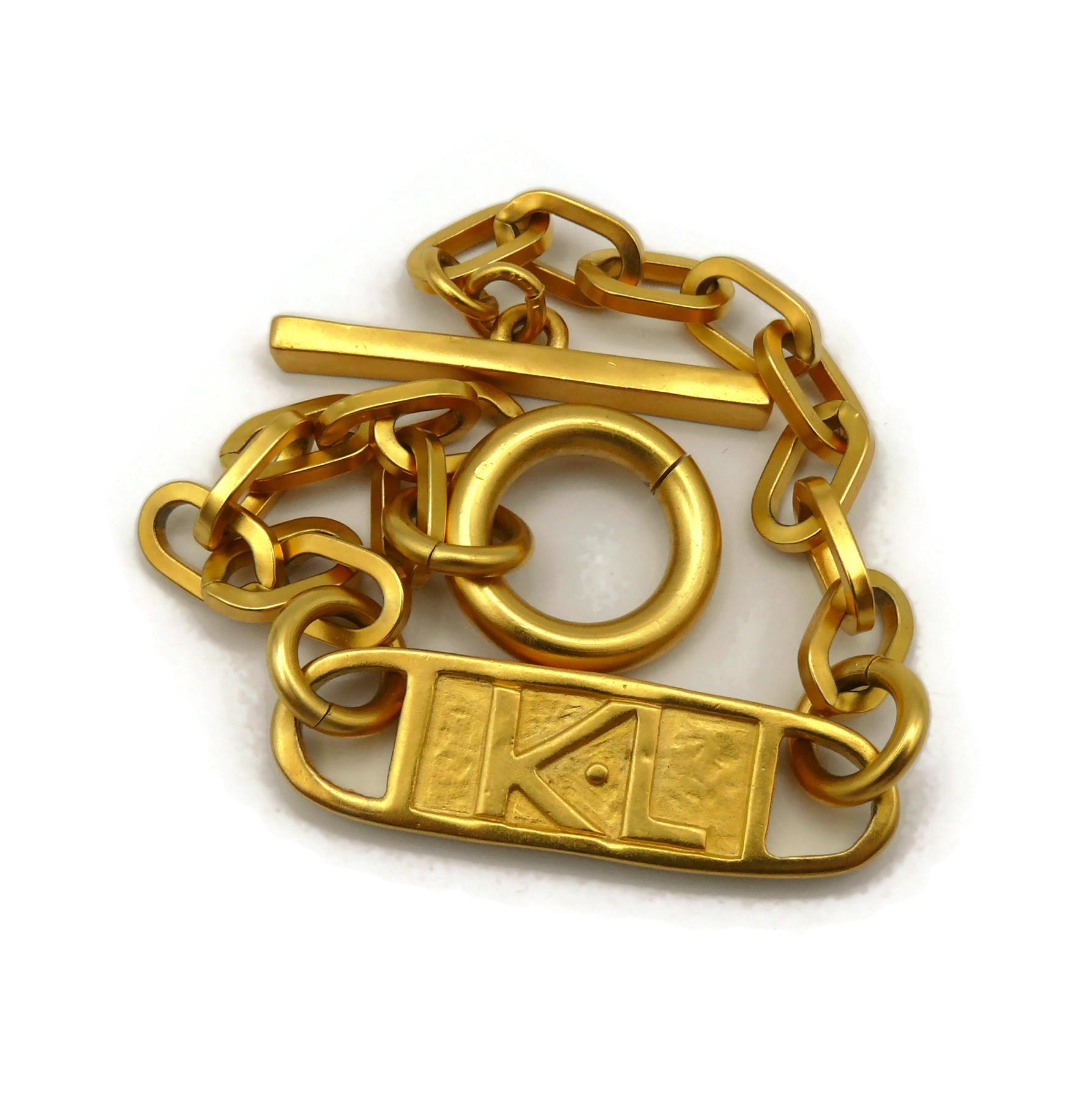 KARL LAGERFELD Vintage Gold Tone Logo ID Plate Chain Bracelet For Sale 3
