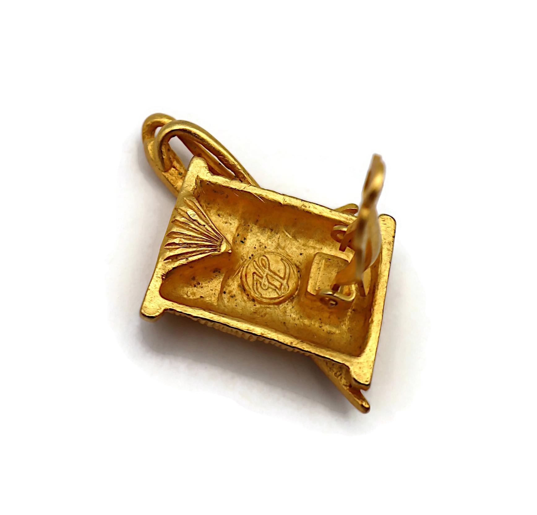 KARL LAGERFELD Vintage Gold Tone Needle & Thread Clip-On Earrings For Sale 8