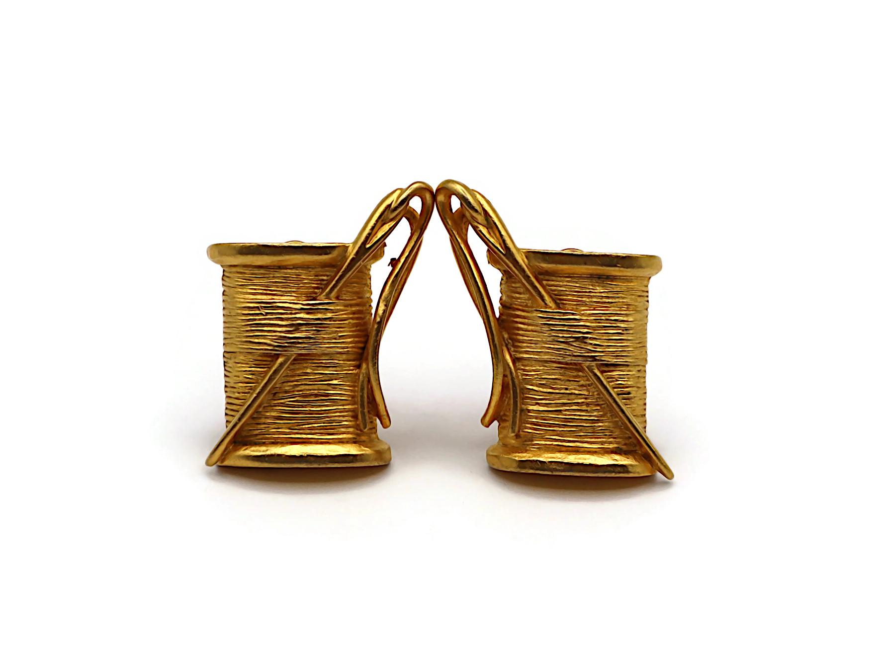 Women's KARL LAGERFELD Vintage Gold Tone Needle & Thread Clip-On Earrings For Sale