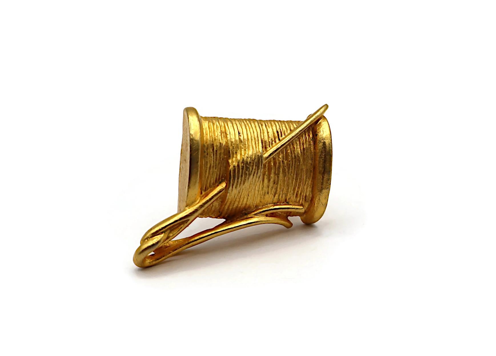 KARL LAGERFELD Vintage Gold Tone Needle & Thread Clip-On Earrings For Sale 3