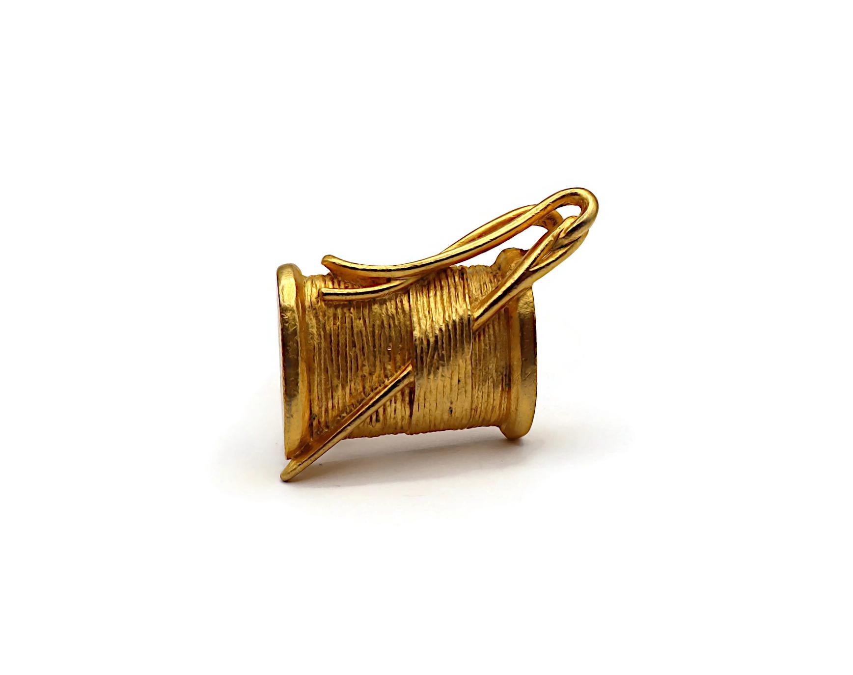 KARL LAGERFELD Vintage Gold Tone Needle & Thread Clip-On Earrings For Sale 4
