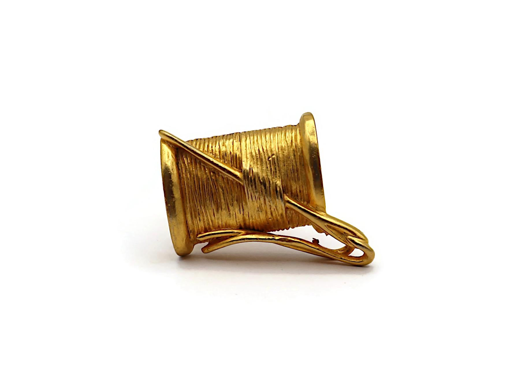 KARL LAGERFELD Vintage Gold Tone Needle & Thread Clip-On Earrings For Sale 5