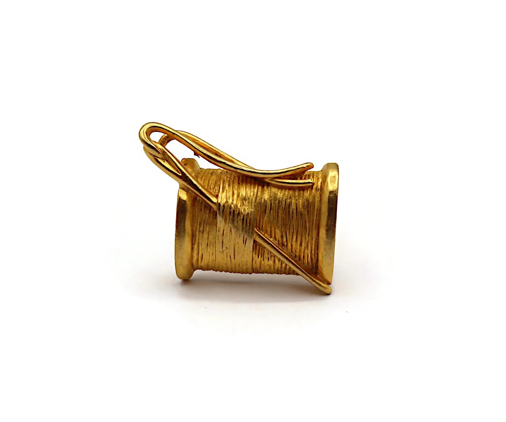 KARL LAGERFELD Vintage Gold Tone Needle & Thread Clip-On Earrings For Sale 6