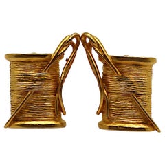 KARL LAGERFELD Vintage Gold Tone Needle & Thread Clip-On Earrings