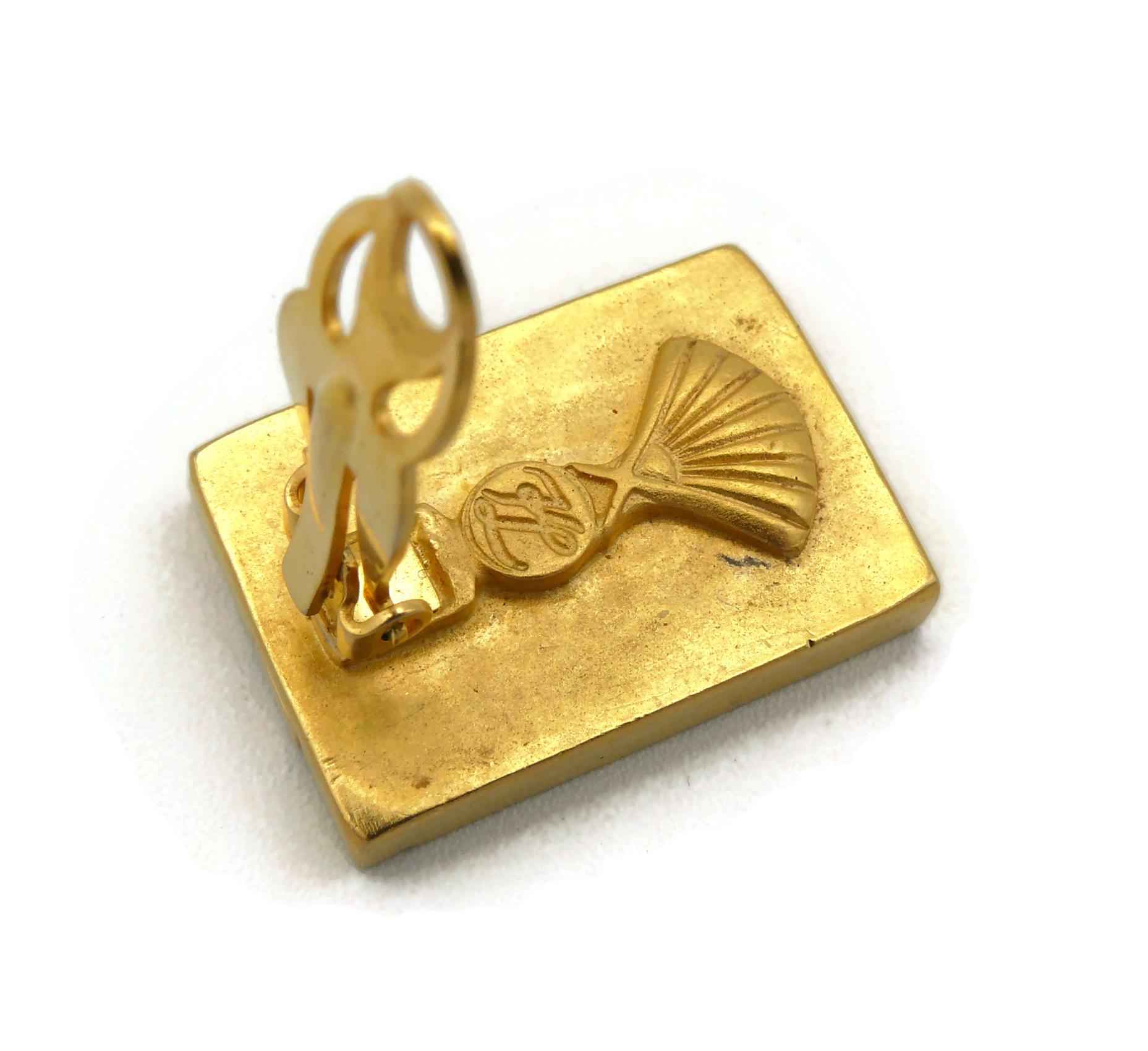 Karl Lagerfeld Vintage Gold Toned Book Spines Clip-On Earrings For Sale 2